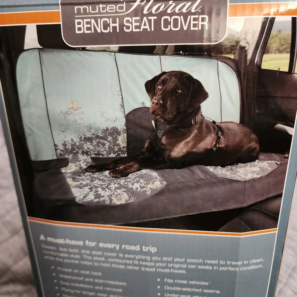 Kurgo Muted Floral Bench Seat Cover for Dogs - Blue and Gray 55